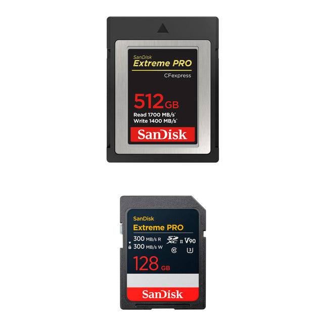 SanDisk 512GB Extreme PRO CFexpress Tipo B 1700MB/s y 128GB SDXC 300MB/s Tarjetas de Memoria