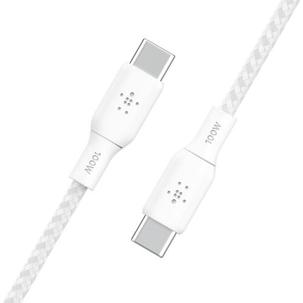 Belkin BoostCharge Cable USB-C 6.6 pies Blanco 100W Doble Trenzado