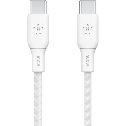 Belkin BoostCharge Cable USB-C 6.6 pies Blanco 100W Doble Trenzado