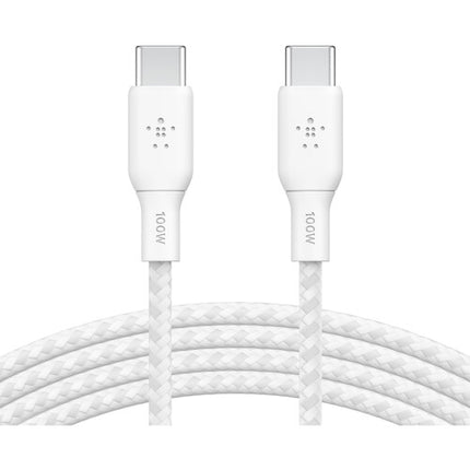 Belkin BoostCharge Cable USB-C 6.6 pies Blanco 100W Doble Trenzado