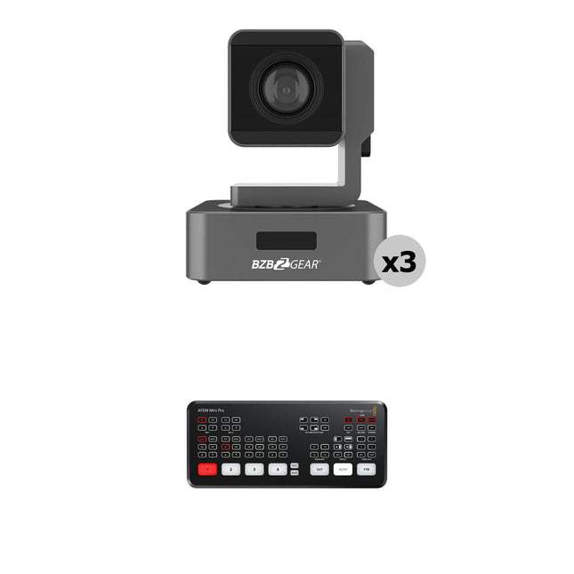 BZBGEAR Kit 3 Cámaras PTZ 1080p Zoom 10x con Switcher HDMI ATEM Mini Pro