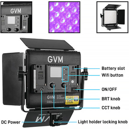 GVM 800D 6X 40W Panel de Luz LED RGB Kit 2 Luces con Barndoor y Soporte