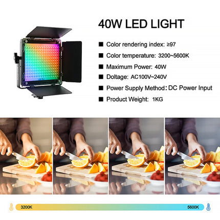 GVM 800D 6X 40W Panel de Luz LED RGB Kit 2 Luces con Barndoor y Soporte