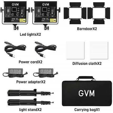 GVM 800D 6X 40W Panel de Luz LED RGB Kit 2 Luces con Barndoor y Soporte