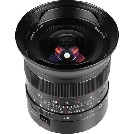 7Artisans 14mm f/2.8 Lente angular rápida Full-Frame con enfoque manual y parasol