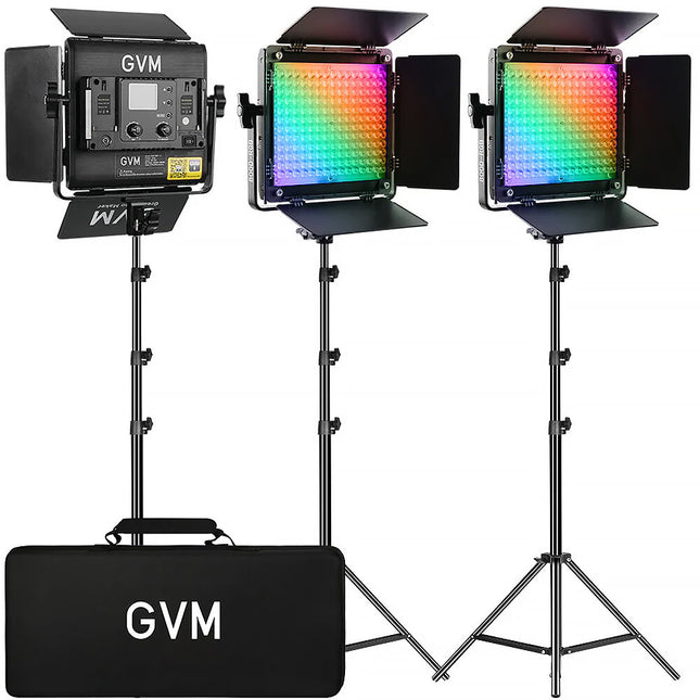 GVM 800D Panel LED RGB 40W 10.6x10.3" Kit 3 Luces con Barndoors y Estuche