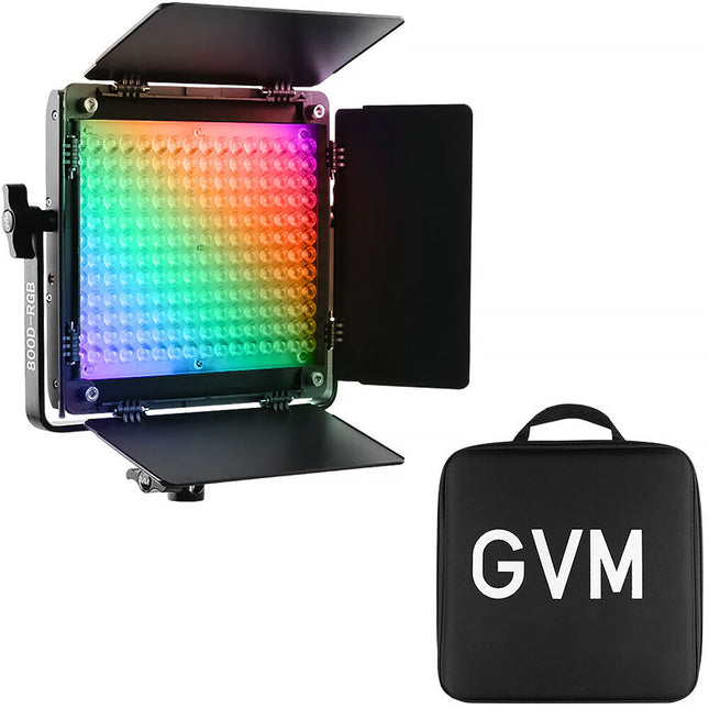 GVM 800D 6X 40W Panel de Luz LED RGB 10.6x10.3" CRI 97 con Barndoors y Estuche