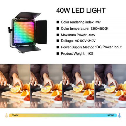GVM 800D 6X 40W Panel de Luz LED RGB 10.6x10.3" CRI 97 con Barndoors y Estuche