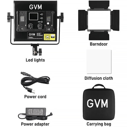 GVM 800D 6X 40W Panel de Luz LED RGB 10.6x10.3" CRI 97 con Barndoors y Estuche