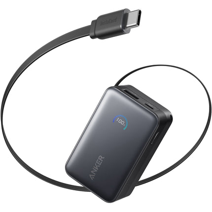 Anker Nano Power Bank 10000mAh Batería con Cable Retráctil USB-C Negro