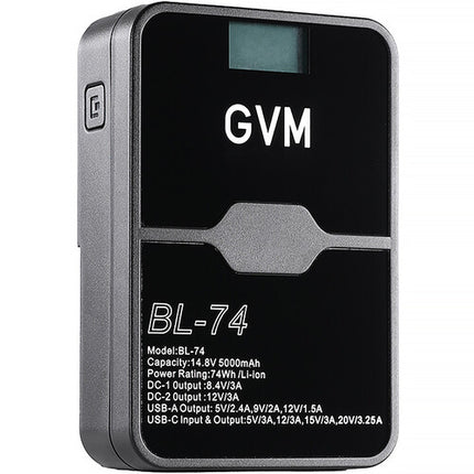 GVM BL-74 Batería V-Mount para cámaras y luces 5000mAh 74Wh con cargador y cables USB