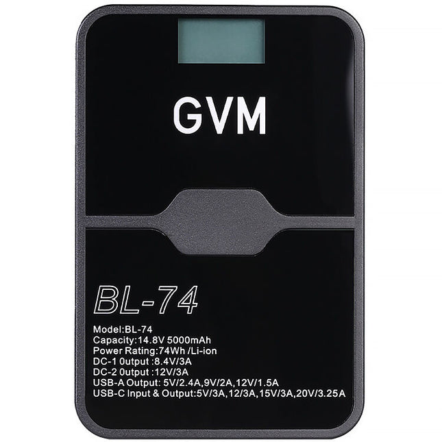 GVM BL-74 Batería V-Mount para cámaras y luces 5000mAh 74Wh con cargador y cables USB