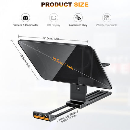 LENSGO TC12 Teleprompter para Smartphones y Cámaras con vidrio 70/30 y control Bluetooth