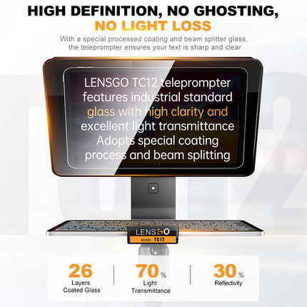 LENSGO TC12 Teleprompter para Smartphones y Cámaras con vidrio 70/30 y control Bluetooth
