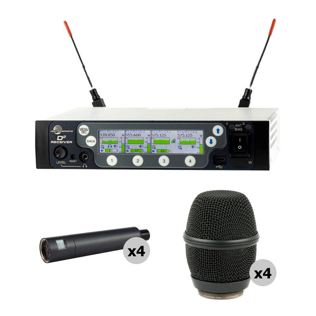 Lectrosonics DSQD Receptor Inalámbrico 4 Canales con Dante 138 MHz Kit de 4 Transmisores Mano y Cápsulas Cardioides