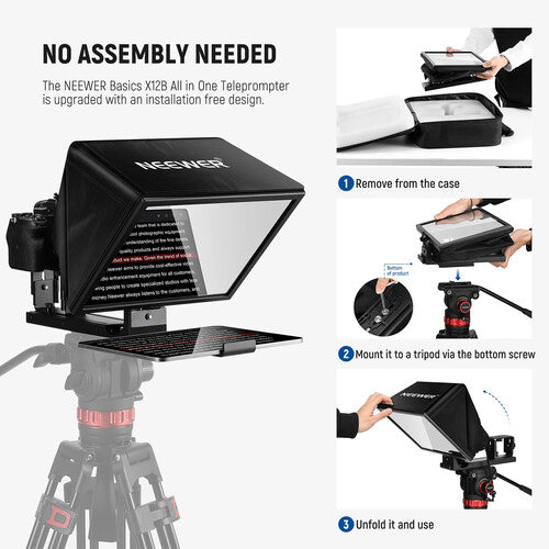 Neewer BASICS X12B Teleprompter para Tablet 12" con Control Bluetooth y Rango de 10 pies