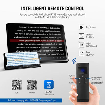 Neewer BASICS X12B Teleprompter para Tablet 12" con Control Bluetooth y Rango de 10 pies