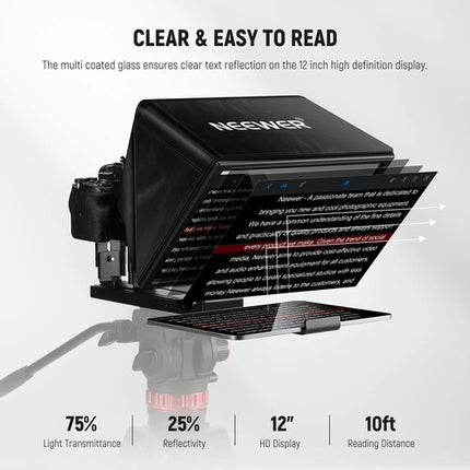 Neewer BASICS X12B Teleprompter para Tablet 12" con Control Bluetooth y Rango de 10 pies