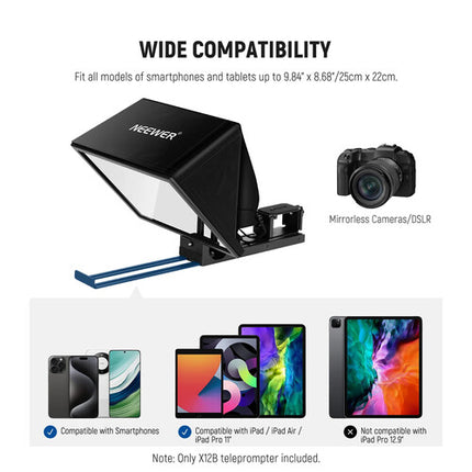 Neewer BASICS X12B Teleprompter para Tablet 12" con Control Bluetooth y Rango de 10 pies