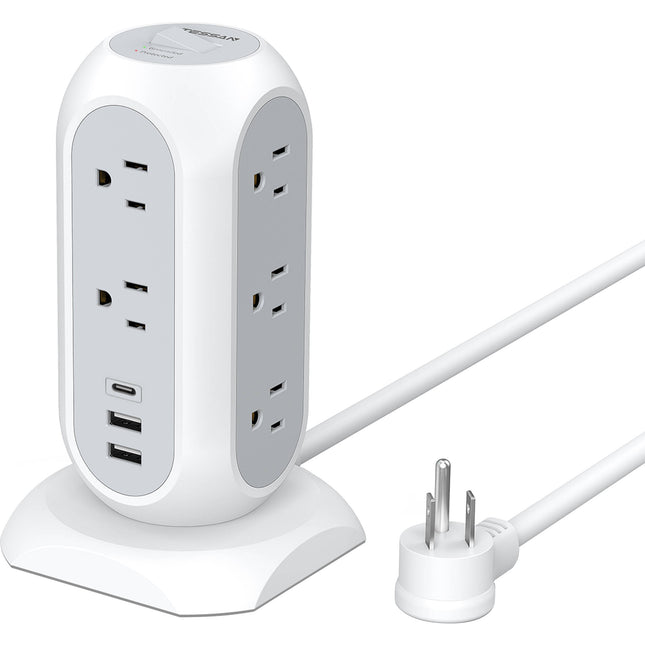 Tessan Protector de Sobretensión Torre 11 Salidas 3 Puertos USB 6 Pies