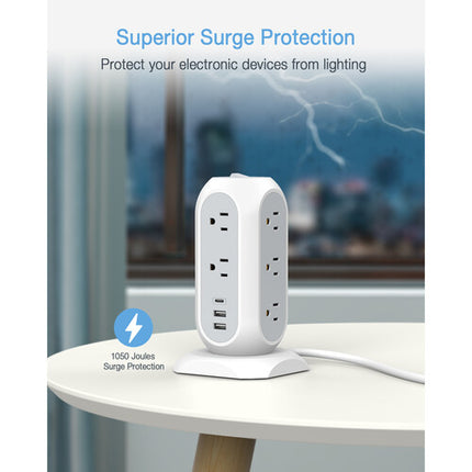 Tessan Protector de Sobretensión Torre 11 Salidas 3 Puertos USB 6 Pies
