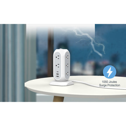 Tessan Protector de Sobretensión Torre 11 Salidas 3 Puertos USB 6 Pies