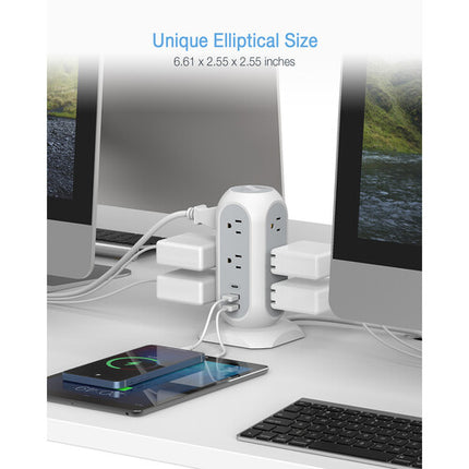 Tessan Protector de Sobretensión Torre 11 Salidas 3 Puertos USB 6 Pies