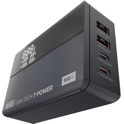 Newell GaN Tech T-power Cargador 100W 2x USB-C 2x USB-A LCD