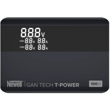 Newell GaN Tech T-power Cargador 100W 2x USB-C 2x USB-A LCD