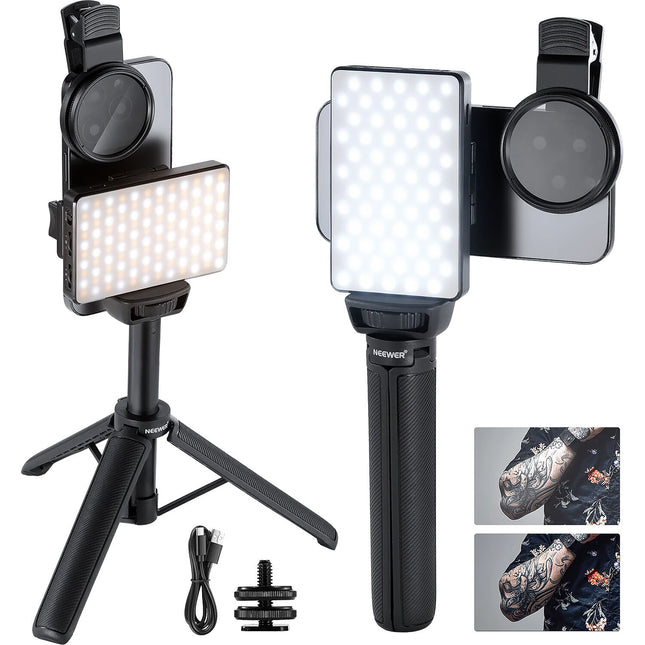 Neewer Basics BL120B Luz LED Clip-On para Selfie con Filtro CPL 52mm y Trípode