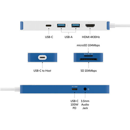 HYPER HyperDrive Flex Hub USB-C 3.2 Gen 1 8 Puertos 4K 100W Azul