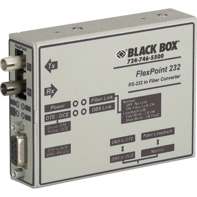 Black Box Flexpoint Extensor RS-232 sobre Fibra ST 1.6 Millas 115.2 kb/s con Fuente DC