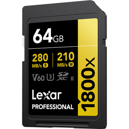 Lexar 64GB SDXC Profesional 1800x UHS-II V60 Velocidad 280MB/s 2-Pack
