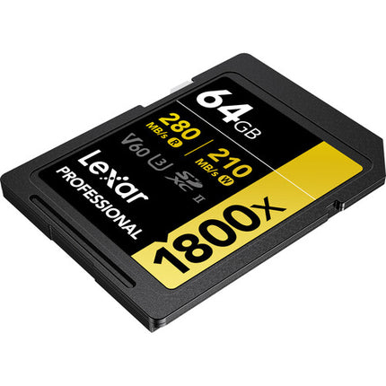 Lexar 64GB SDXC Profesional 1800x UHS-II V60 Velocidad 280MB/s 2-Pack