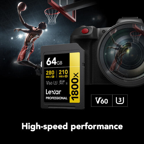 Lexar 64GB SDXC Profesional 1800x UHS-II V60 Velocidad 280MB/s 2-Pack