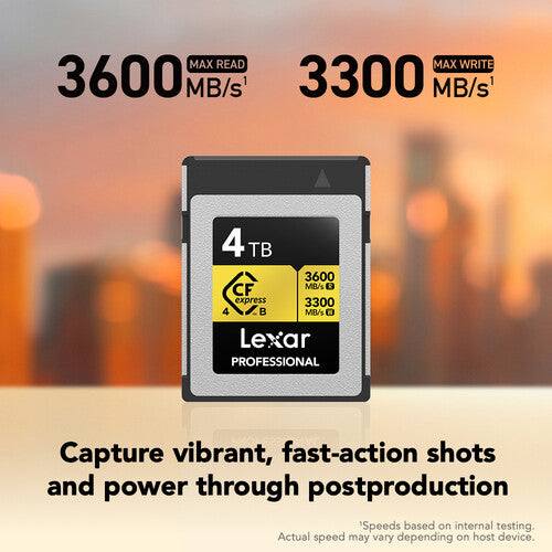 Lexar 4TB Professional GOLD CFexpress 4.0 Tipo B Tarjeta de Memoria 3600 MB/s Lectura 3300 MB/s Escritura