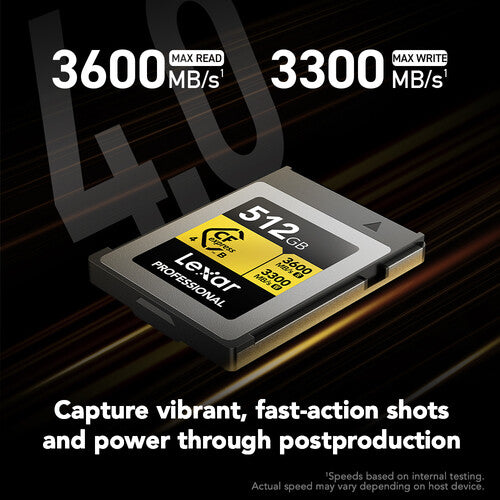 Lexar 512GB Professional GOLD Tarjeta de Memoria CFexpress 4.0 Tipo B 3600 MB/s Lectura 3300 MB/s Escritura