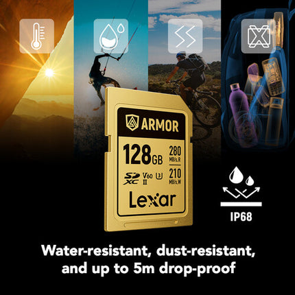 Lexar 128GB ARMOR GOLD UHS-II Tarjeta de Memoria SDXC 280MB/s 210MB/s