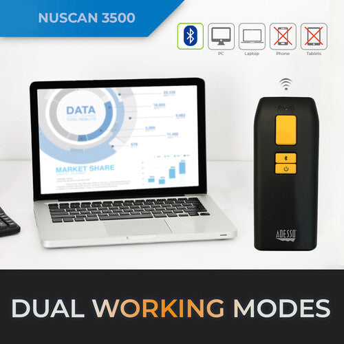 Adesso NuScan 3500 Escáner Código de Barras Inalámbrico 700mAH 10m Alcance