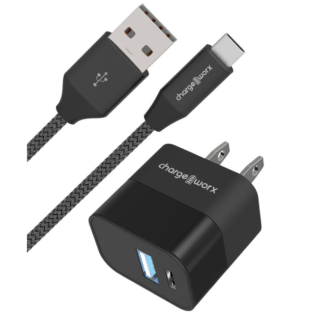 Cargador de pared ChargeWorx USB-C y USB-A 5V 3.1A con cable 6 pies negro