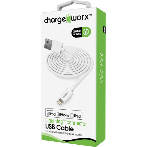ChargeWorx Cable Lightning a USB-A para Carga y Sincronización 3 pies Blanco