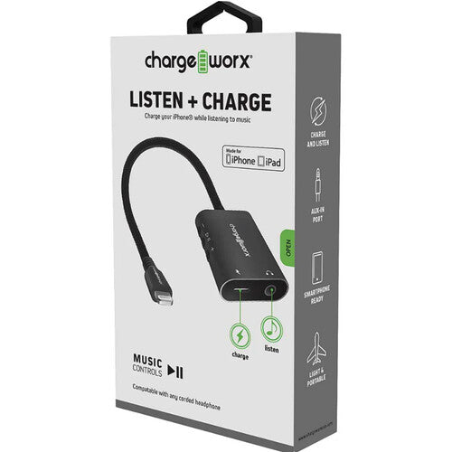 ChargeWorx Cable Adaptador Lightning Auxiliar con Micrófono y Carga 20 kHz