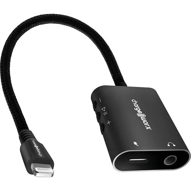 ChargeWorx Cable Adaptador Lightning Auxiliar con Micrófono y Carga 20 kHz