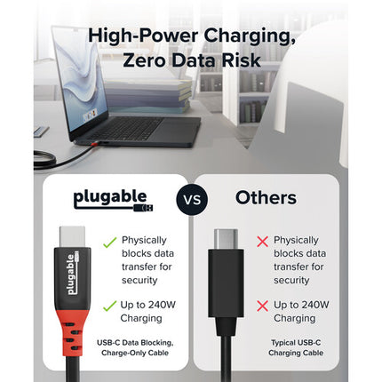 Plugable Cable de Carga USB-C 240W 3.3' con Bloqueo de Datos y Correa