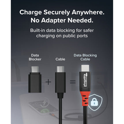 Plugable Cable de Carga USB-C 240W 3.3' con Bloqueo de Datos y Correa