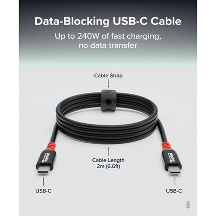Plugable Cable USB-C 240W 6.6' con Bloqueo de Datos y Correa
