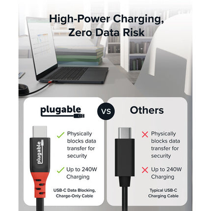 Plugable Cable USB-C 240W 6.6' con Bloqueo de Datos y Correa