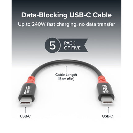 Plugable Cable de Carga USB-C 240W 15cm con Bloqueo de Datos 5 Pack