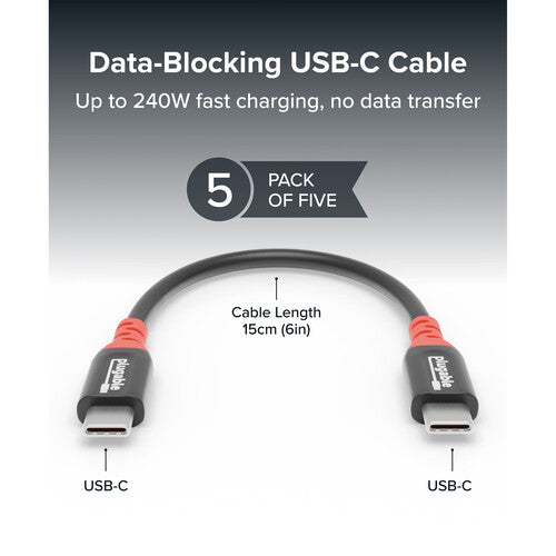 Plugable Cable de Carga USB-C 240W 15cm con Bloqueo de Datos 5 Pack