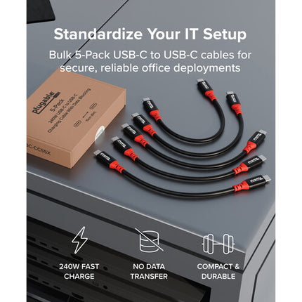 Plugable Cable de Carga USB-C 240W 15cm con Bloqueo de Datos 5 Pack